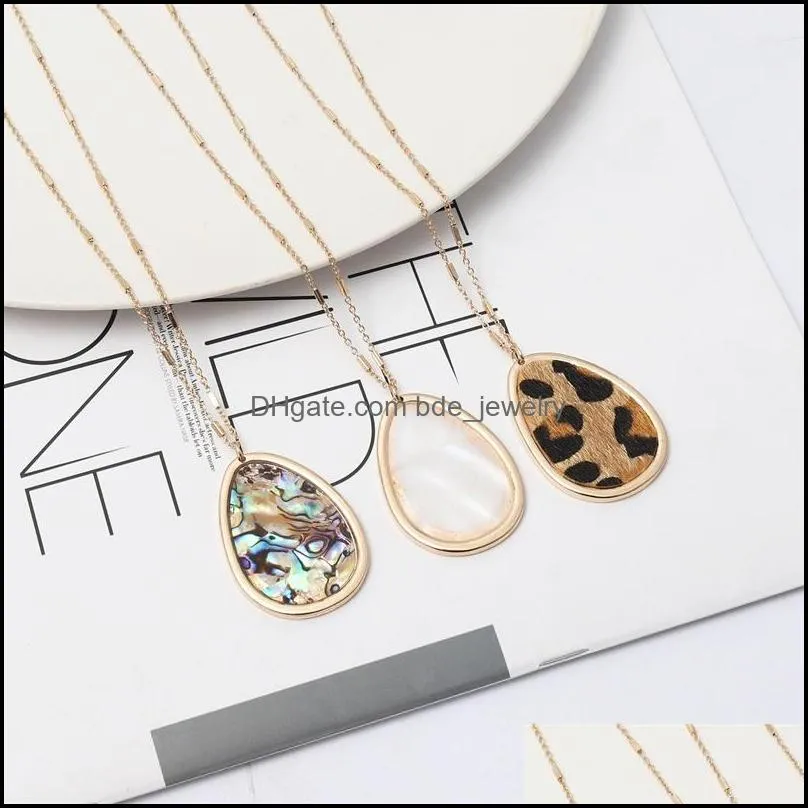 designer waterdrop abalone shell leopard necklace metal long chain sweater necklace geometric jewelry
