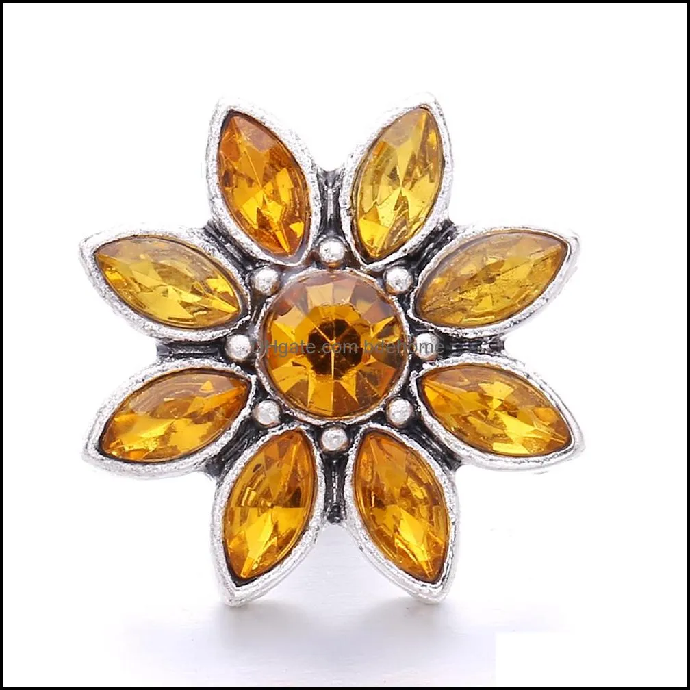 wholesale flower rhinestone ginger snap button clasp jewelry findings women men oval zircon charms 18mm metal snaps buttons factory