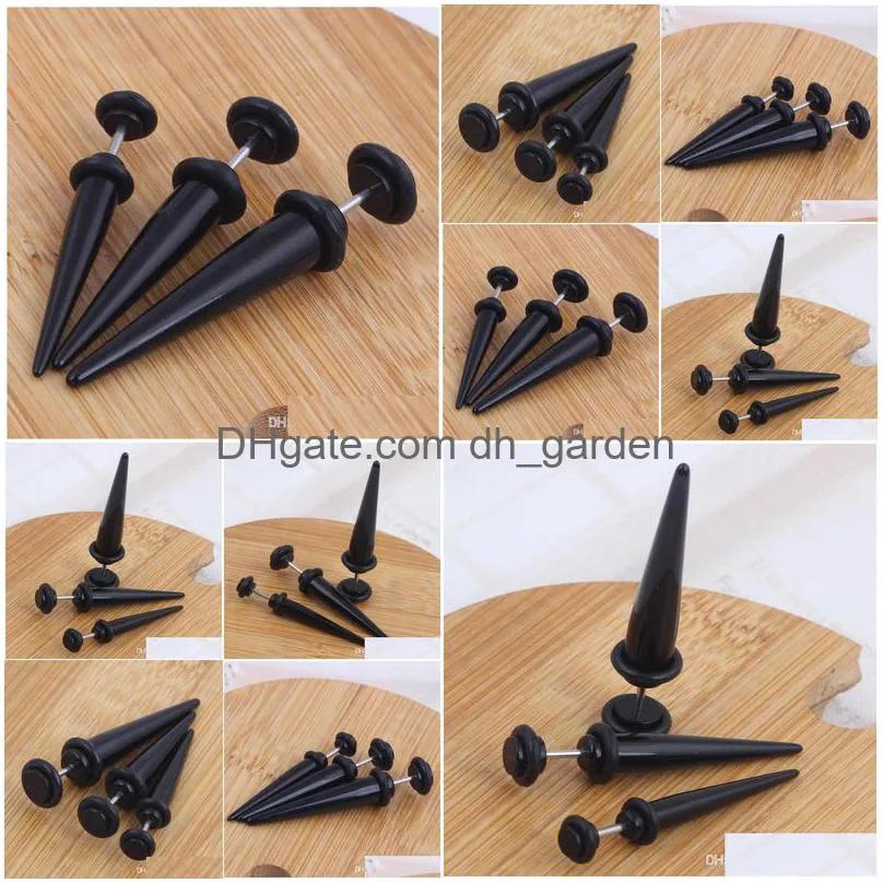 black uv acrylic fake ear plugs stretcher earring taper spike cheater expander 60pcs 3 size earing stud piercing