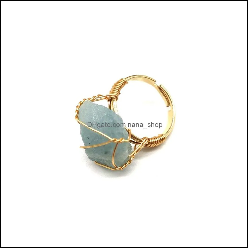wire wrap natural raw stone rings lapis lazuli amethysts aventurine pink crystal adjustable ring for women jewelry