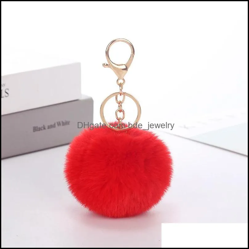 fluffy pom pom keychain soft faux rex rabbit fur ball car key rings pompom plush keychains keys holder women bag pendant jewelry