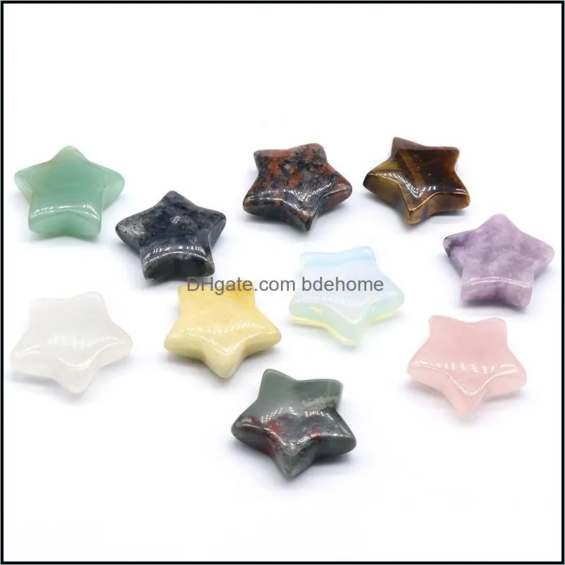 30mm natural crystal stone star pentagram colorfull mascot meditation chakra reiki healing gemstones polished gift use collection and home