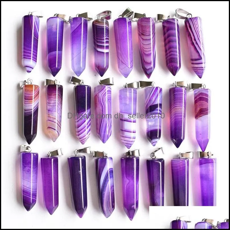 natural stone stripe agates pillar charms pendants fashion healing crystal charms bullet pendulum necklace making accesso dhseller2010