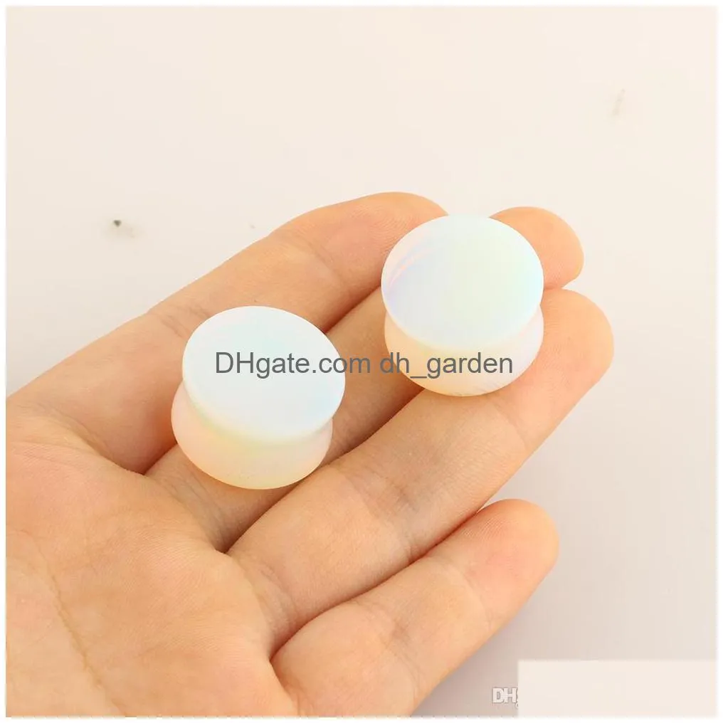 clear opalite stone ear plugs and tunnels double flared earring stretcher expander piercing body jewelry 100pcs 512mm