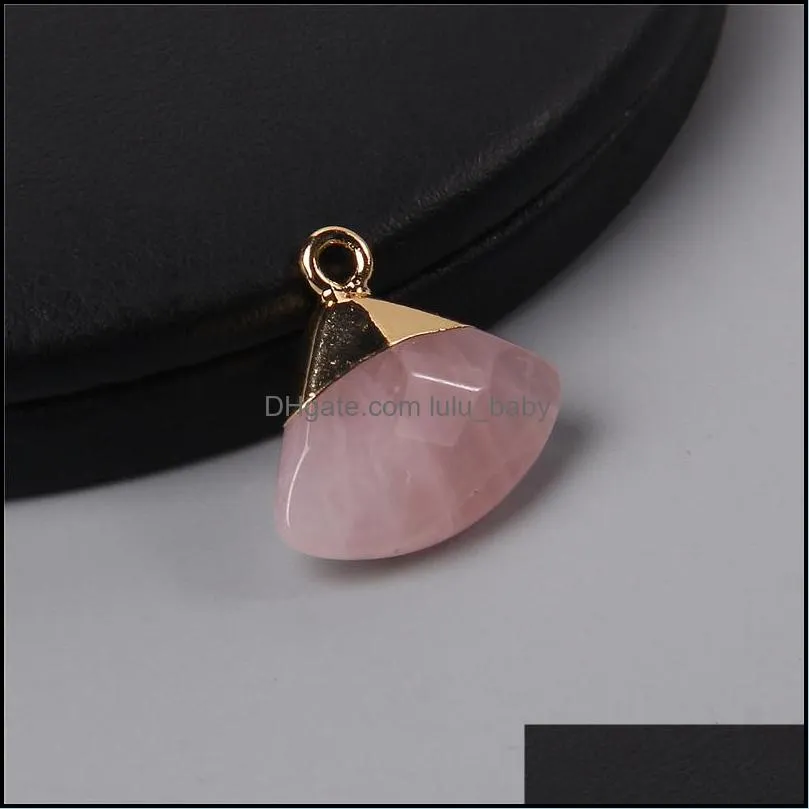 natural picture map pink quartz tiger eye stone sector pendant charm for jewelry making earring drop necklace accessory