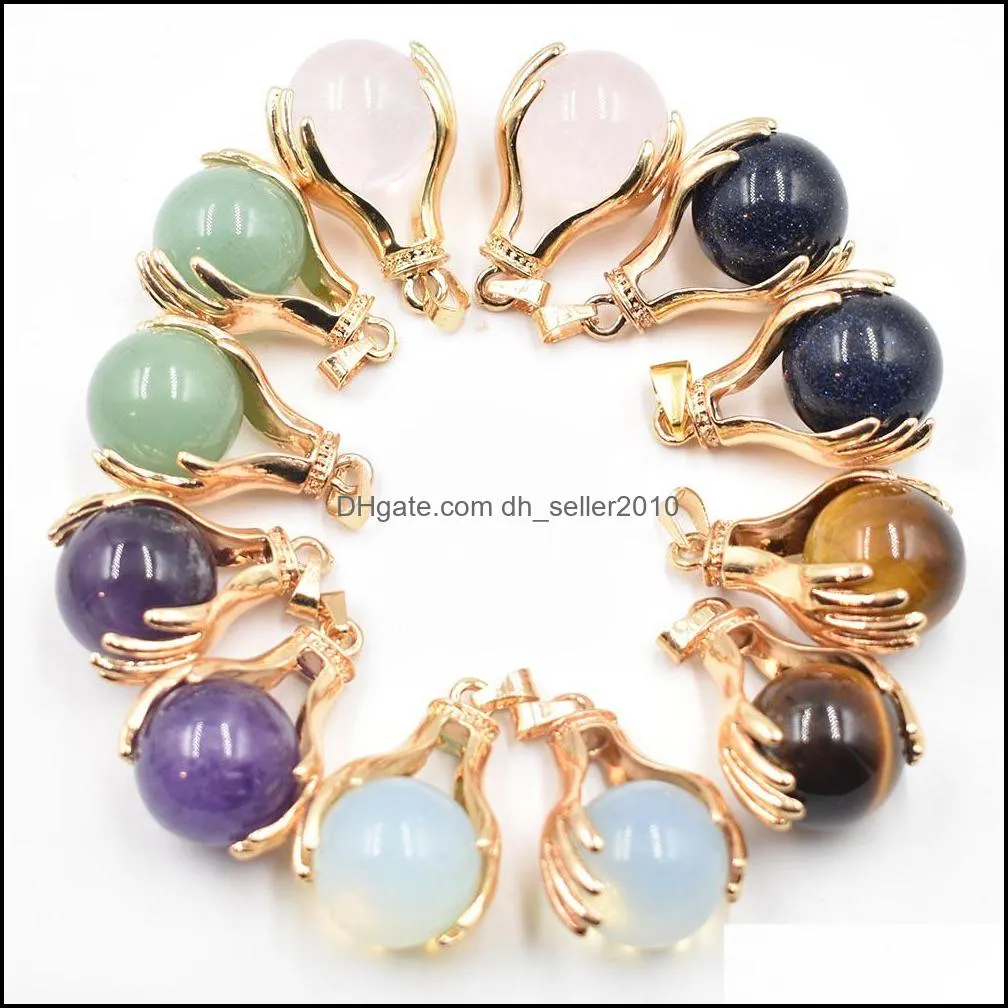 natural quartz stone crystal pendant hand hold charms round ball bead necklaces pendants yoga reiki chakra healing women dhseller2010