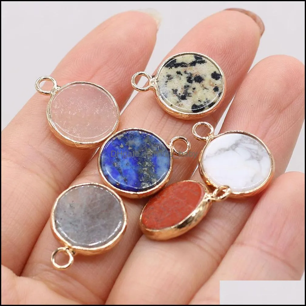 natural stone 23x48mm round rose quartz lapis lazuli turquoise tigers eye opal pendant charms diy reiki healing earrings necklace jewelry