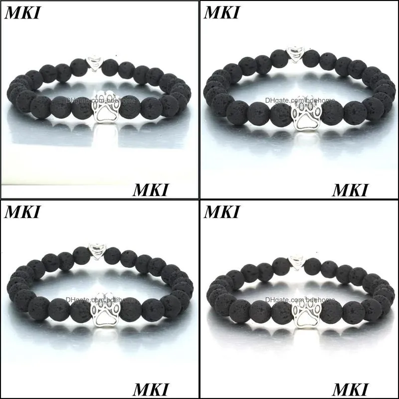 handmade 8mm black lava stone beads strand bracelet  oil diffuser heart dog paw charms bracelets pet lover beaded hand