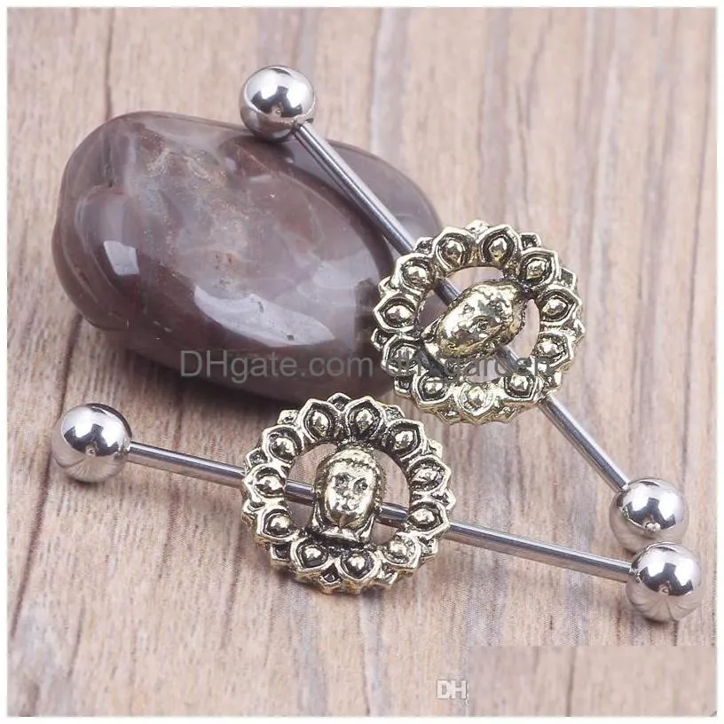 buddha earrings industrial piercing barbell fashion ear industrial piercing 316l stainless steel industrial body jewelry