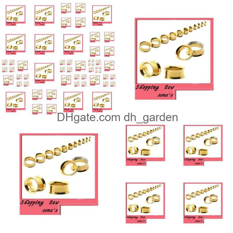 mix 520mm 36pcs stainless steel gold flesh ear tunnel body jewelry double flare internally threaded gold ear plug piercing