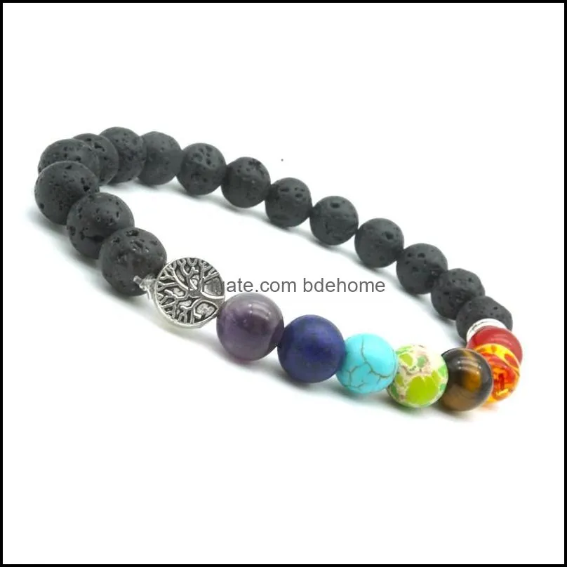 seven chakras tree of life charms 8mm black lava stone beads diy aromatherapy essential oil diffuser bracelet yoga jewelry