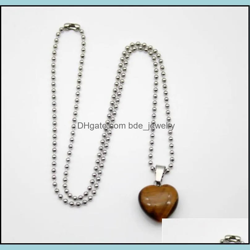 stainless chain natural stone love heart pendant pink quartz crystal agates turquoises malachite stone necklace