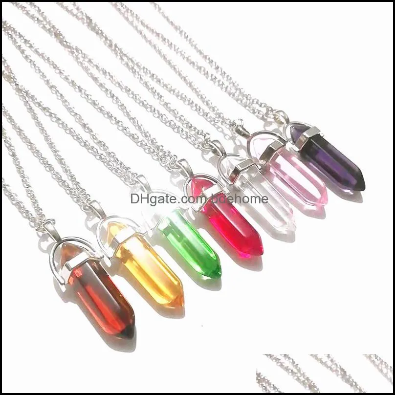  glass bullet shape hexagonal prism necklace jewelry for women men