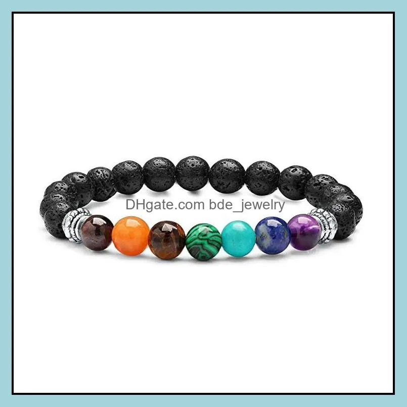 8mm chakras beads bracelet black lava stone buddha yoga women men hand string jewelry