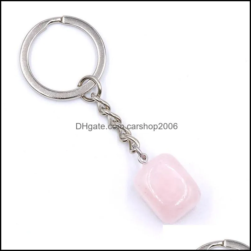 irregular cubic natural crytal stone keychains key rings silver color healing crystal car decor keyrings keyholder carshop2006