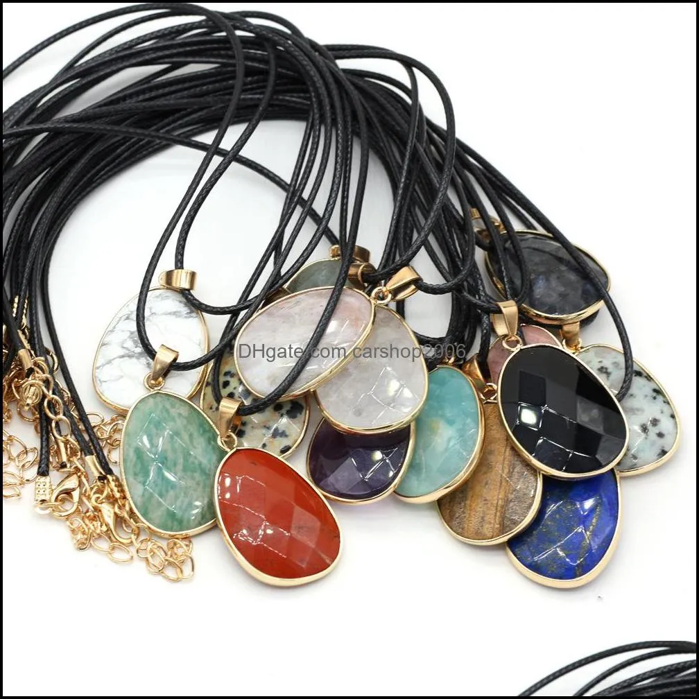 waterdrop reiki healing natural stone pendant necklace chakra amethyst white crystal gold edged necklaces for women carshop2006