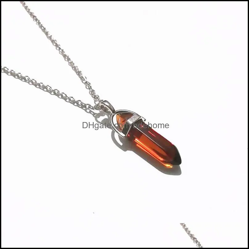  glass bullet shape hexagonal prism necklace jewelry for women men