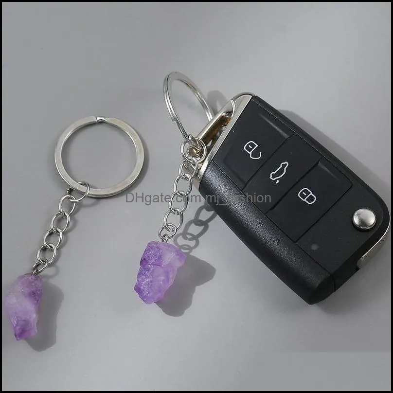 natural stone amethyst crystal key ring keychain pendant keyrings bag accessories jewelry