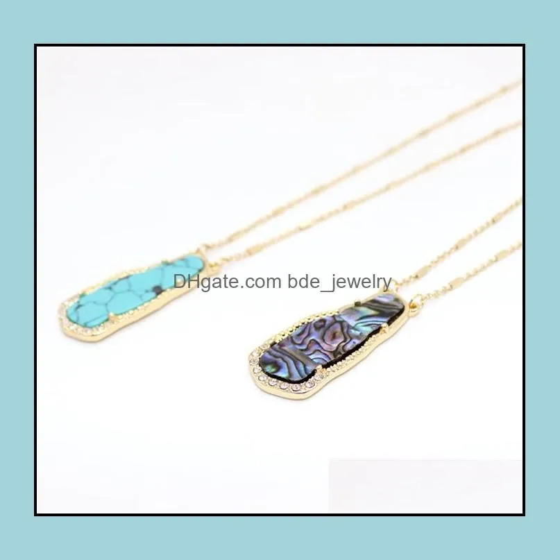 fashion crystal turquoise abalone shell pendant necklace gold metal long chain sweater statement necklace for women jewelry