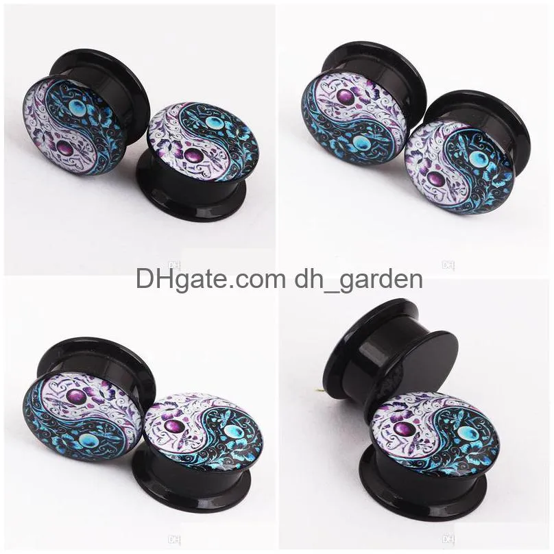 2016 fashion yingyang butterfly flower print logo flesh tunnel ear plugs for body piercing expander stretcher
