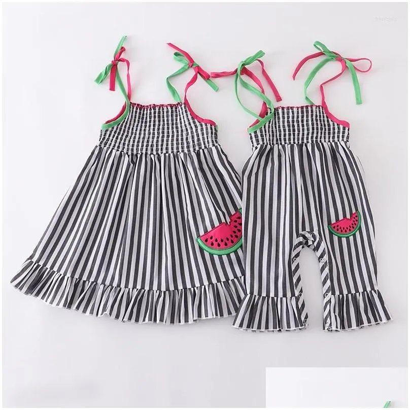 clothing sets girlymax sibling summer baby girls woven smocked dress print ruffles romper rainbow leopard watermelon kids