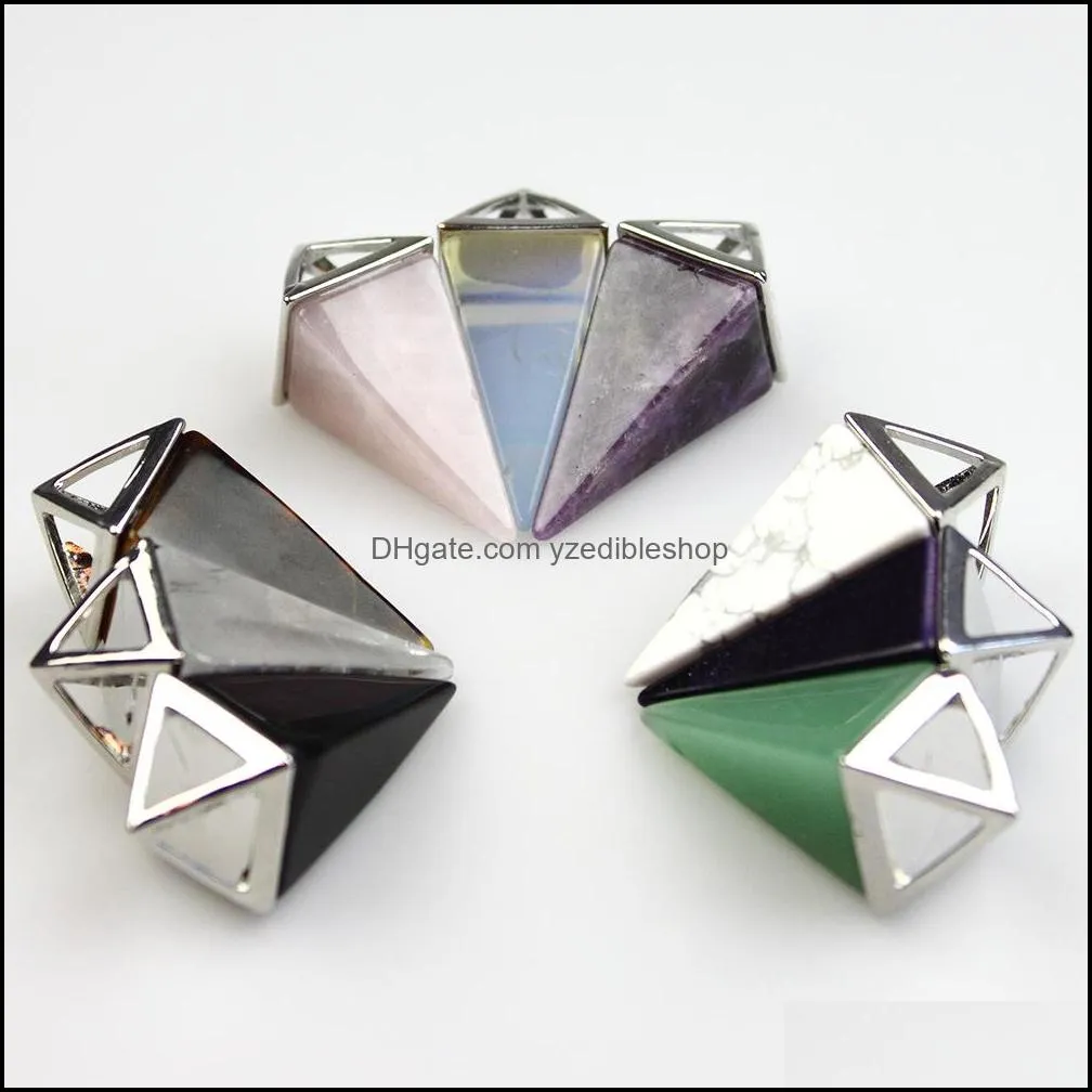 natural crystal square cone shape chakra stone pendulum charms rose quartz pendants for jewelry accessories diy making yzedibleshop