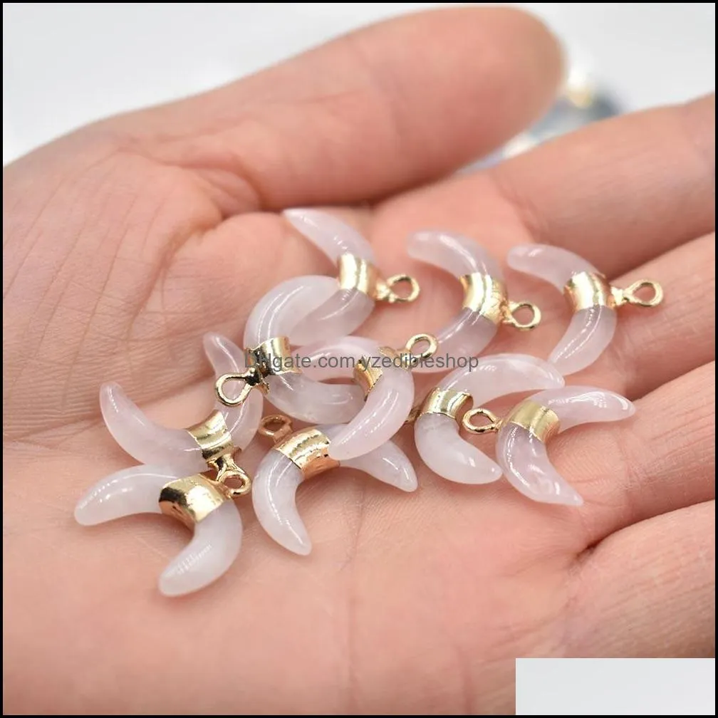 natural stone crystal charms pendants moon shape copper edging for necklace jewelry making diy gift wome yzedibleshop
