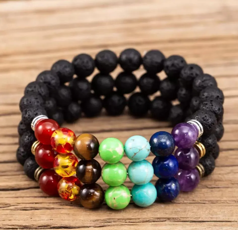 7 chakras 8mm black lava stone bracelet diy aromatherapy  oil diffuser bracelet buddha mala yoga jewelry