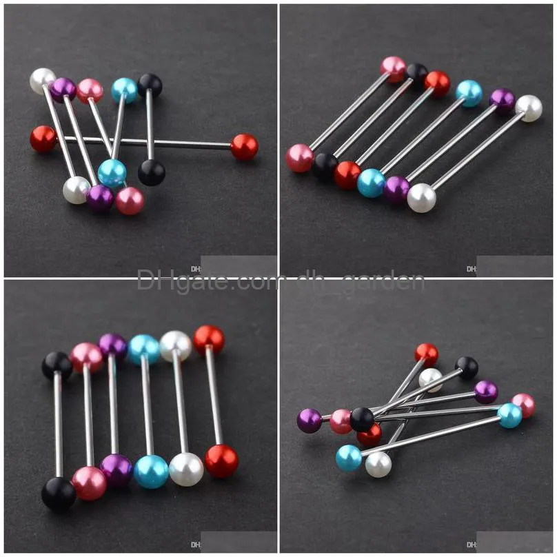 pearl acrylic uv ball industrial barbell earring stainless steel ear bar piercing body jewelry 14g for y women men