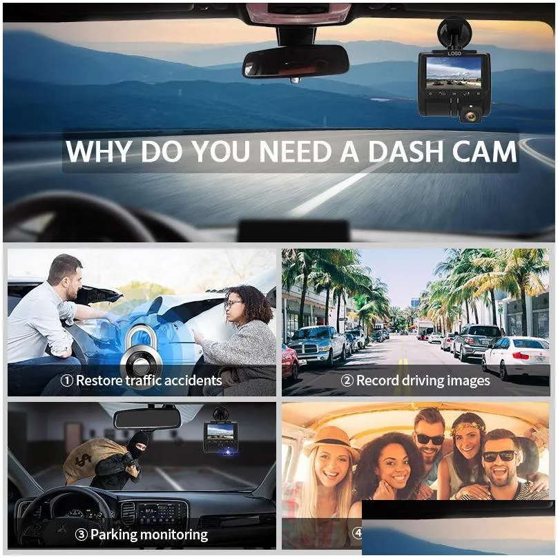 eace b42 dual camera lens 3 inch car dvr dash cam video recorder 1080p add1080p night vision auto camcorder gsensor dashcam dvrs