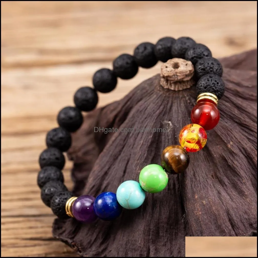 7 chakras 8mm black lava stone bracelet diy aromatherapy  oil diffuser bracelet buddha mala yoga jewelry