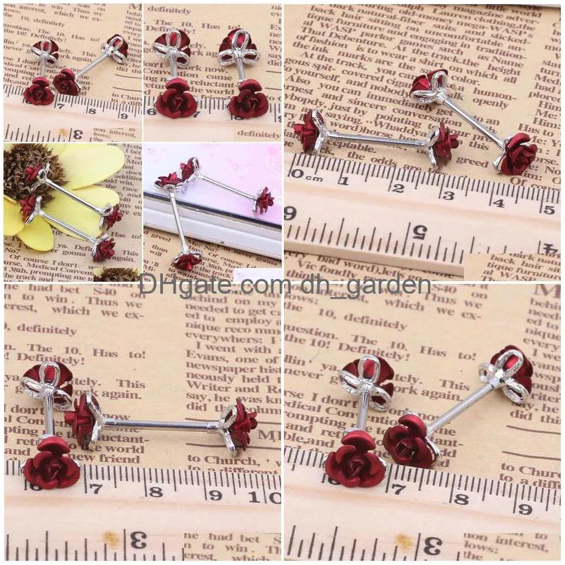 nipple bar stainless steel barbell piercing rose flower nipple ring bar body jewelry wholesales 10pcs