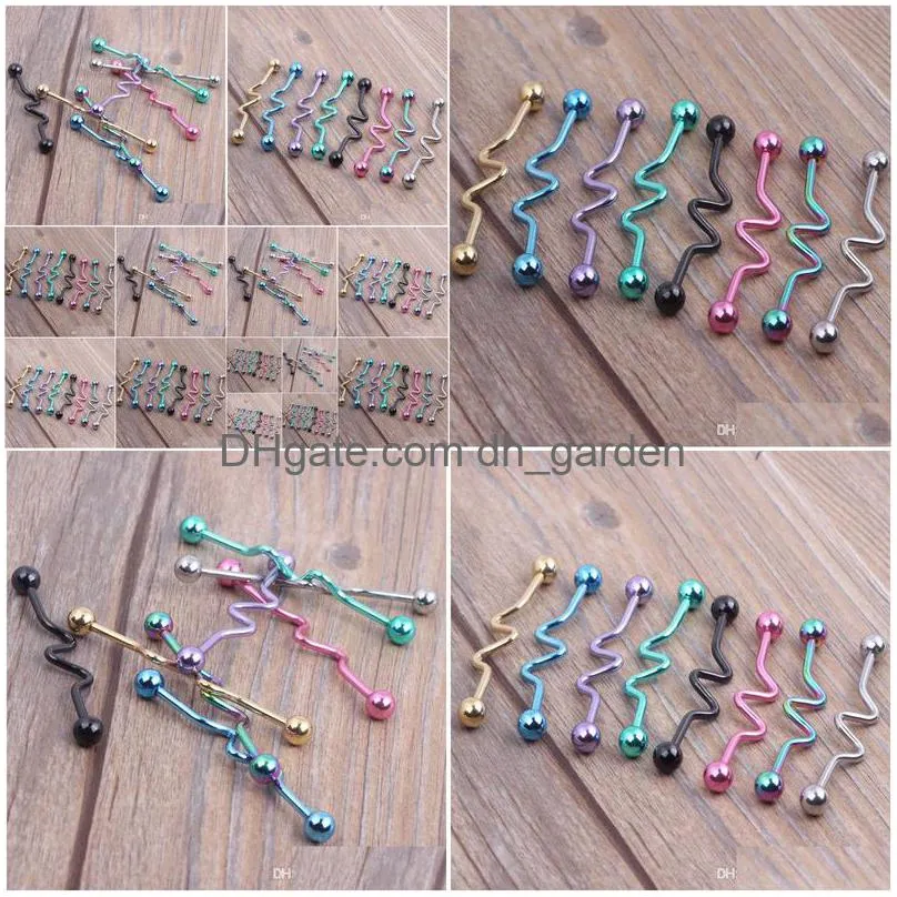 14g 38mm titanium anodized wavy ball industrial barbell bar ear ring body jewellery 8 color 80pcs wholesales bar earring