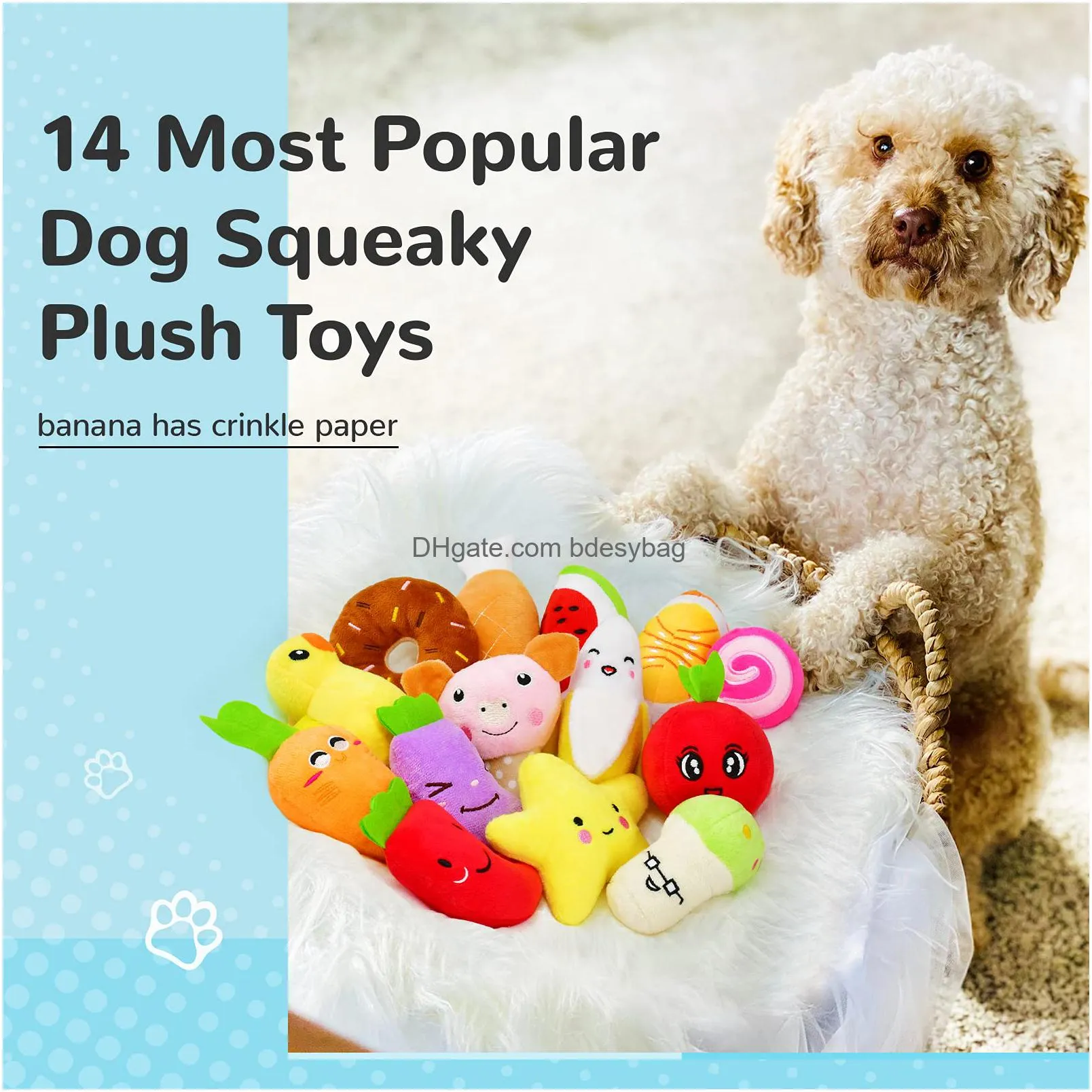 dog squeaky toys cute stuffed plush fruits snacks and vegetables dog toys for puppy small medium dog pets