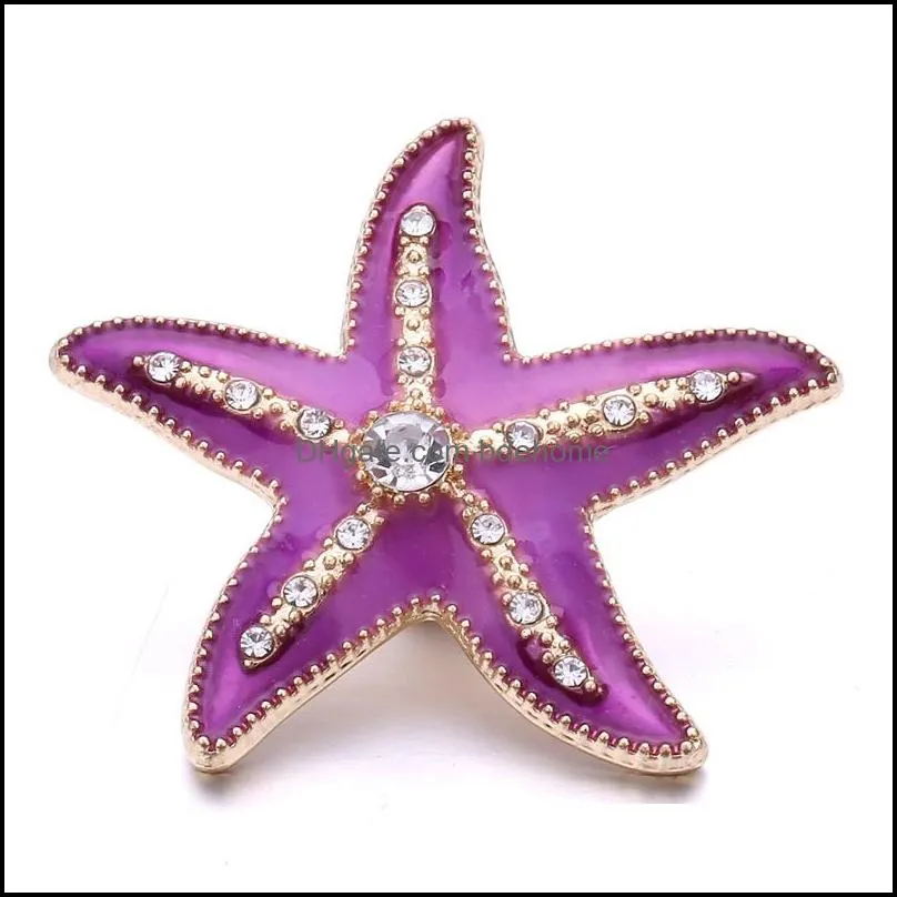 noosa rhinestone enamel 3d starfish 18mm ginger snap jewelry gold plated snap diy necklace bracelet accessory finding