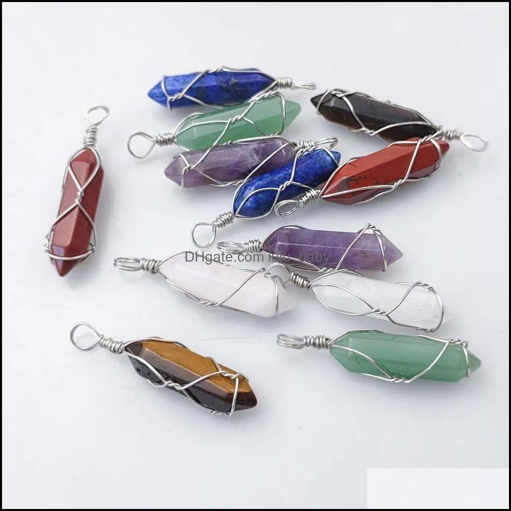 natural stone hexagon prism charms chakra pendants lapis lazuli opal pink quartz rock crystal pendants clear chakras gem stone fit necklace making