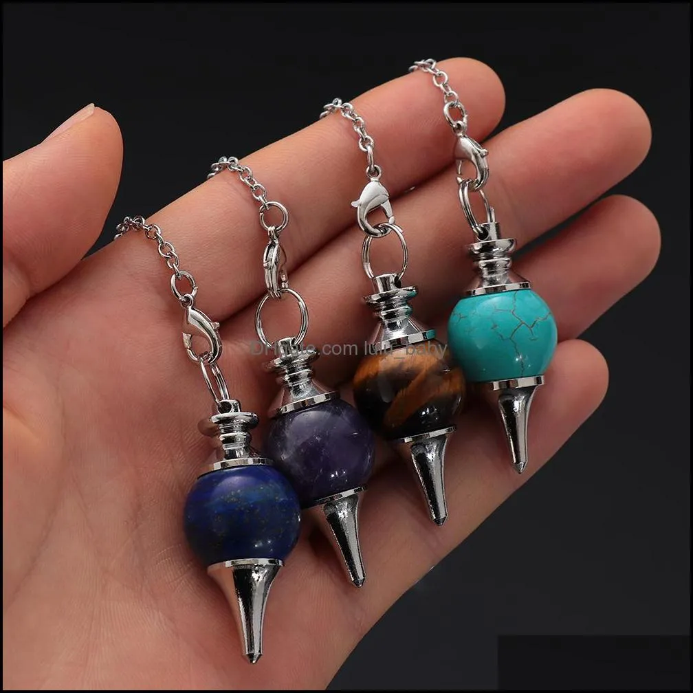 natural stone crystal pendant charms red agates pendulum circular cone divination amulet choker jewelry accessories for unisex