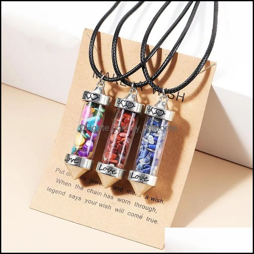 natural crystal crushed stone wishing love bottle cone pendulum pendant necklace make wish card necklaces healing for women yydhhome