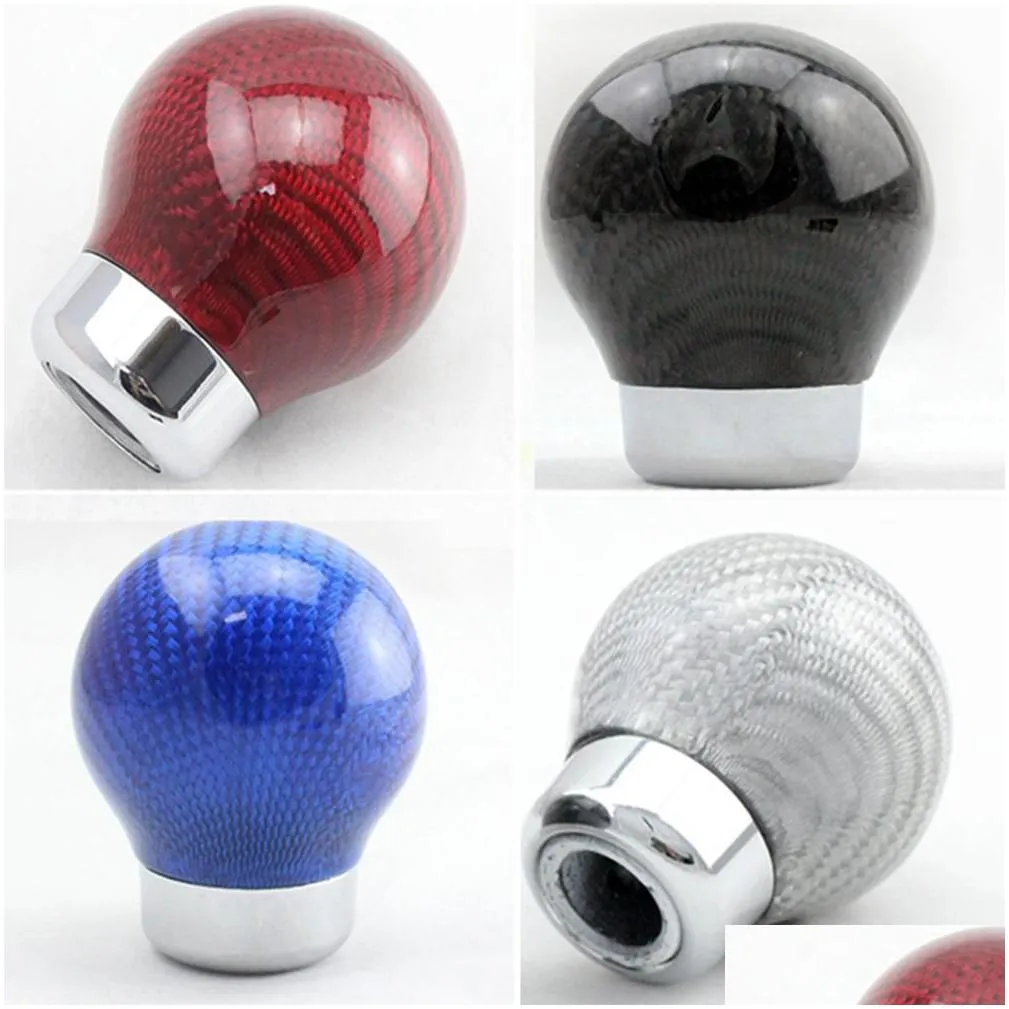 car universal gear shift knob round thread shifter 5/6 speed manual transmission carbon fiber color auto shift knob adapters1