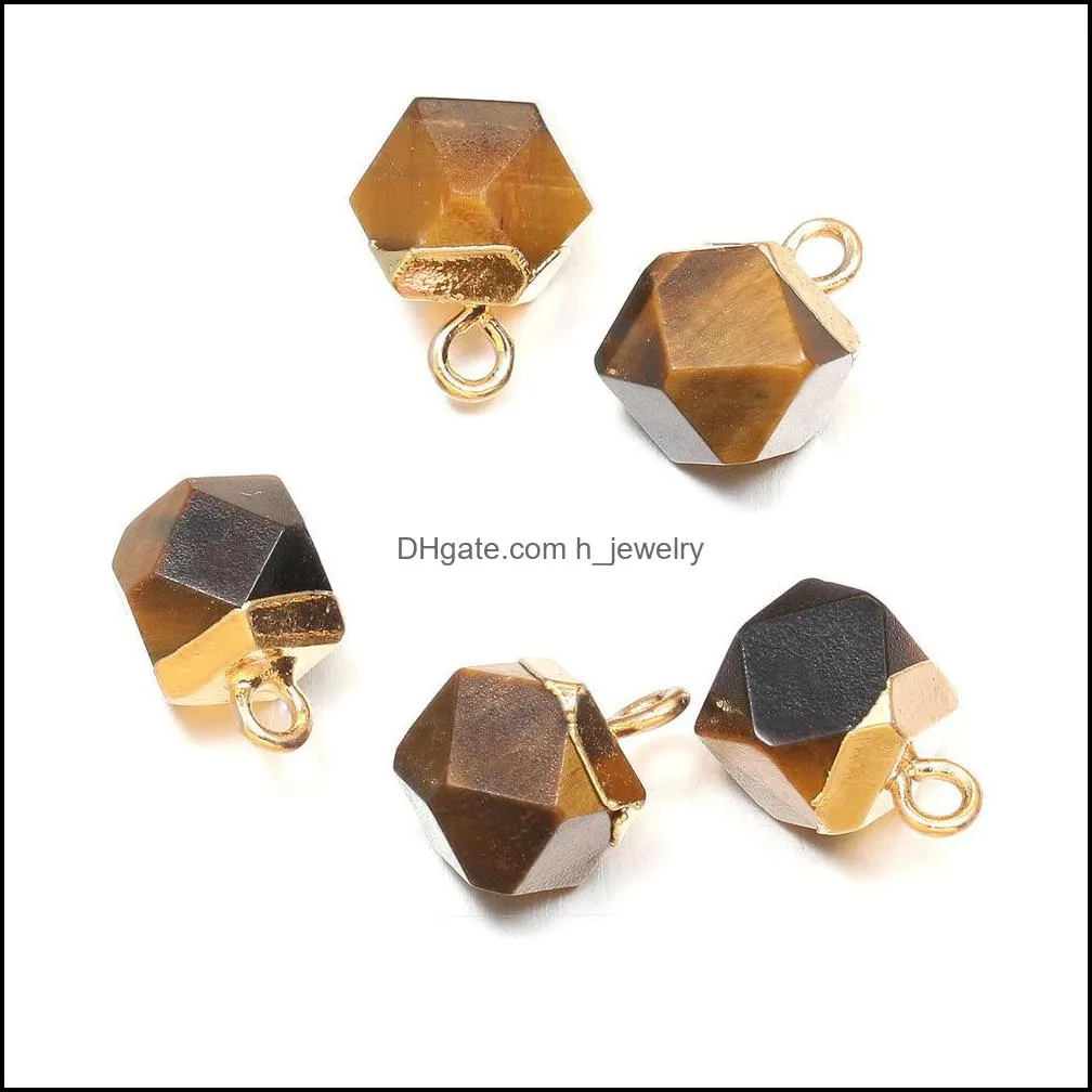 faceted square polygon shape natural stone charms healing rose quartz crystal turquoises jades opal stones pendant for jewelr hjewelry