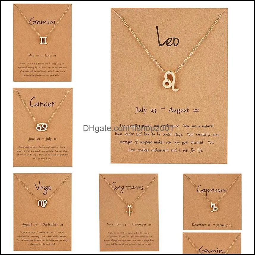 female elegant star zodiac sign 12 constellation pendant charm gold chain choker necklaces for women jewelry cardboard