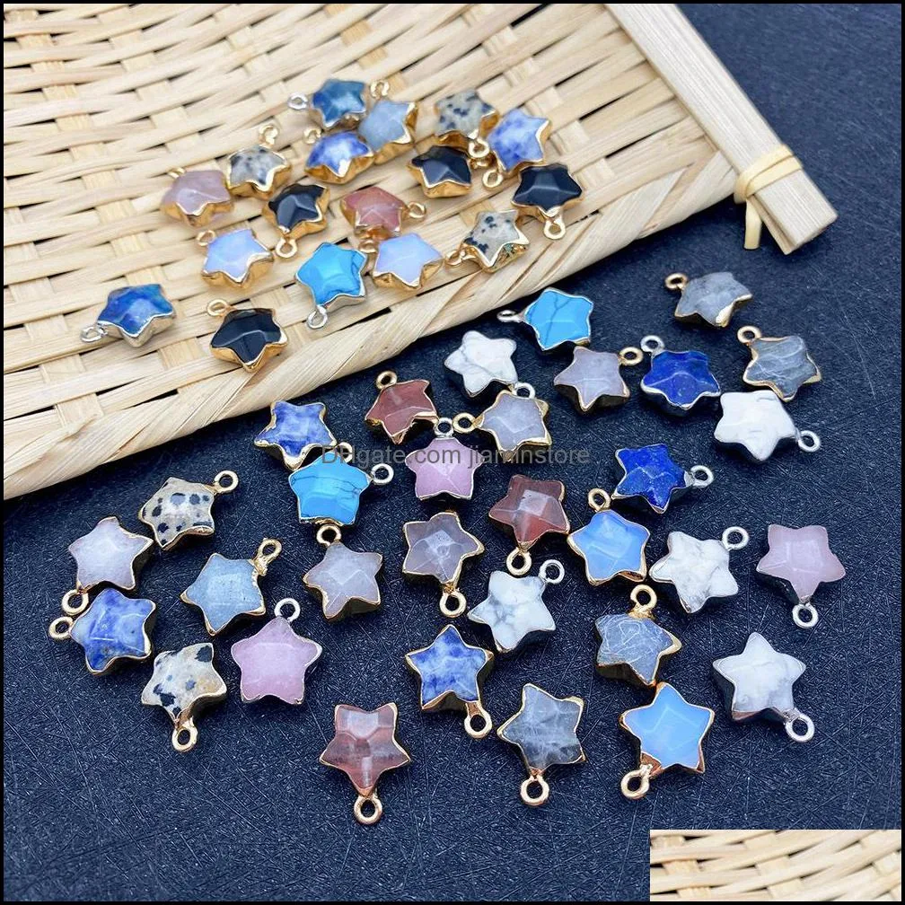 13x16mm natural crystal stone charms decorate little star green rose quartz pendants gold edge trendy for necklace earring jiaminstore