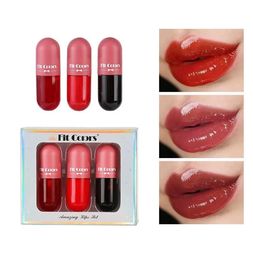 crystal jelly clear lip gloss capsule lip plumper oil set shiny moisturizing women makeup lip tint suit