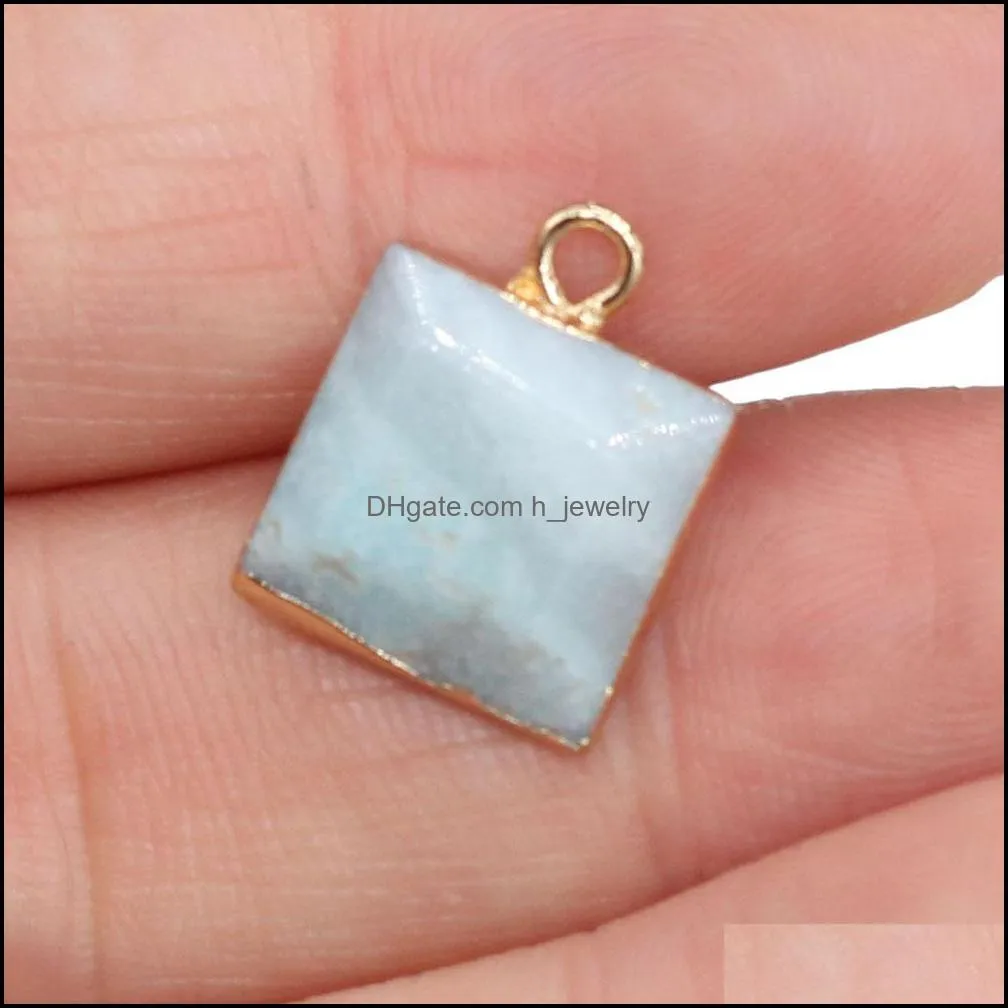 12x16mm natural stone charms square pendant rose quartz healing reiki crystal diy necklace earrings women fashion jewelry finding hjewelry