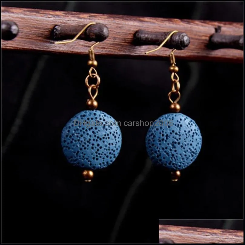 bronze retro lava stone charms earrings diy essential oil diffuser jewelry women volcanic beads earring