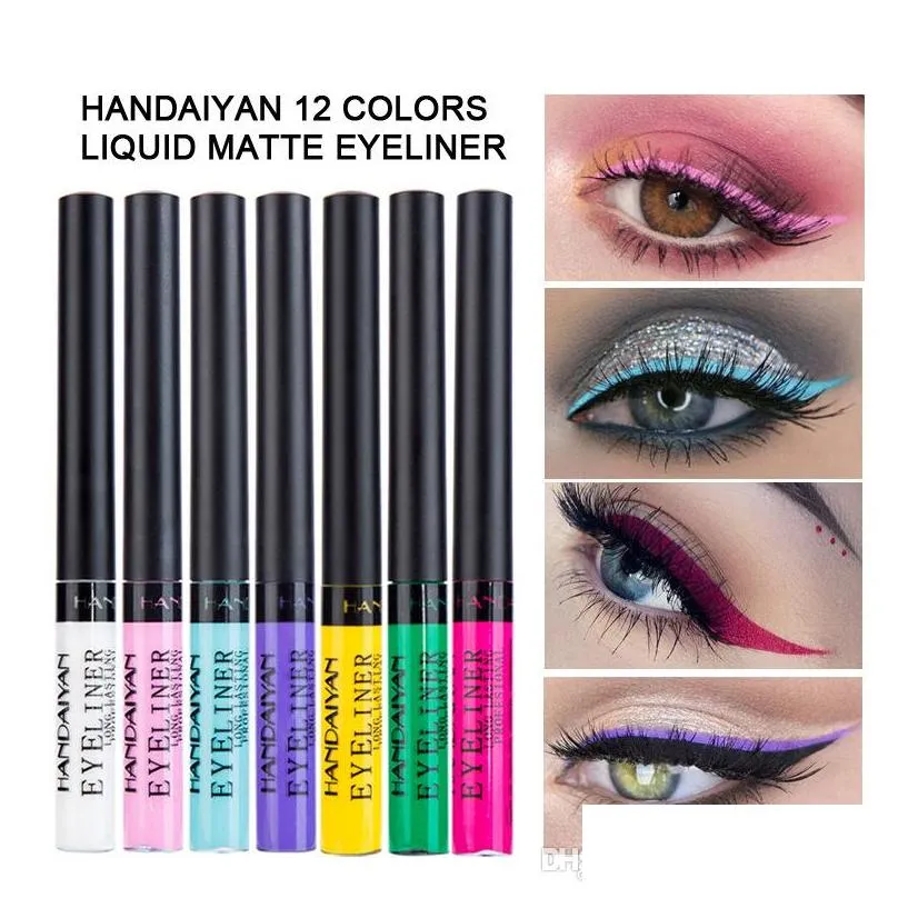 handaiyan 12 color matte eyeliner eyes makeup waterproof liner pour yeux white blue eye liner liquid for party matte eyeshadow