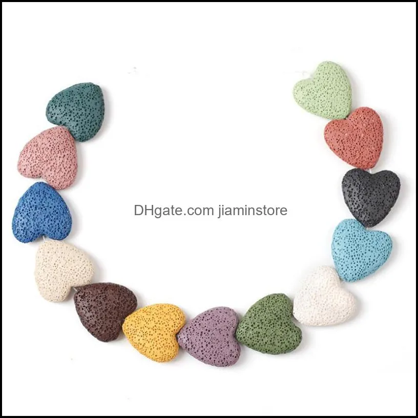 loose 20mm colorful heart lava stone bead diy essential oil diffuser necklace earrings jewelry makin jiaminstore