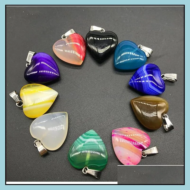 20mm assorted stripe agate heart stone charms pendants for earrings necklace jewelry making