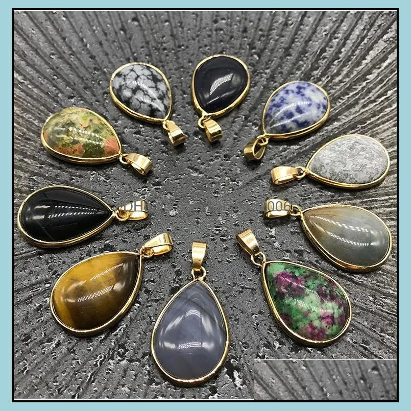 reiki healing jewelry water drop natural stone pendant quartz lapis opal pink crystal pendants diy earrings necklaces women