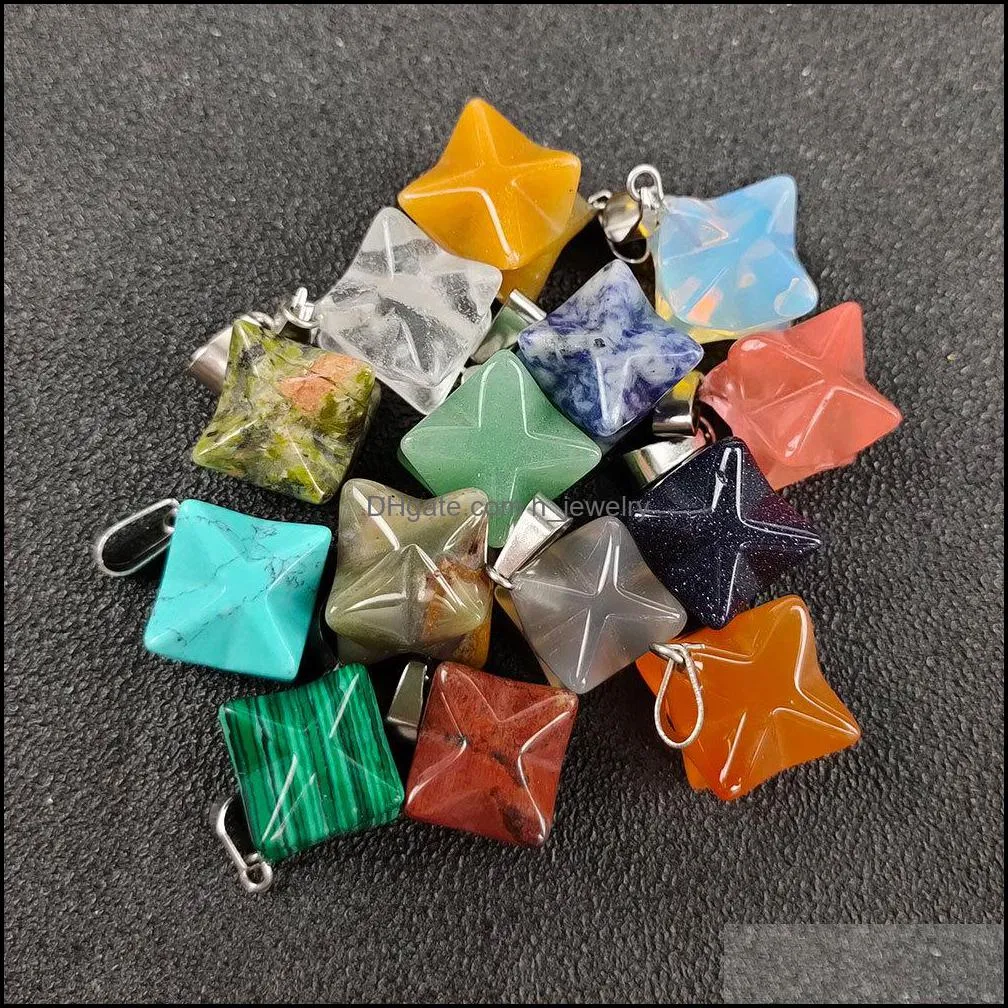 14mm merkaba hexagram star qaurtz chakra stone charms energy healing reiki crystal carvings pendant for jewelry makin hjewelry